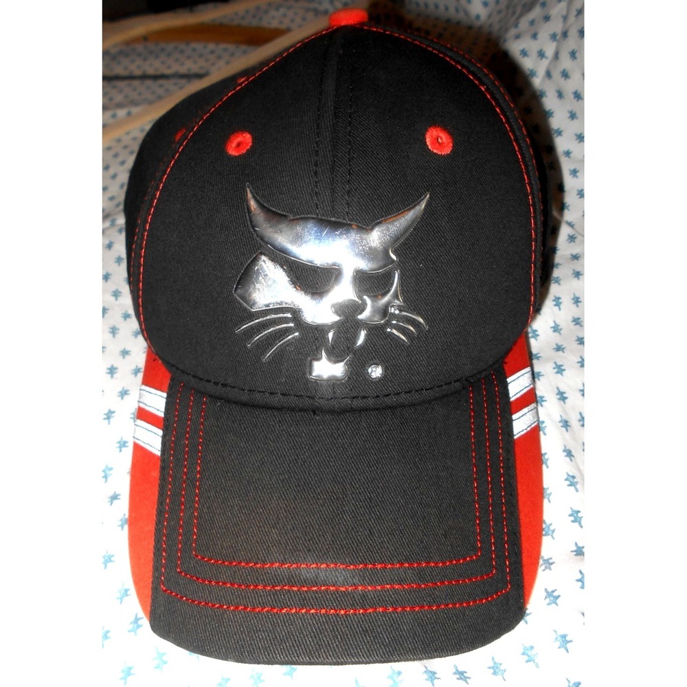 Bobcat Strapback Baseball Cap Black Chrome Silver One Size Adjustable Emb